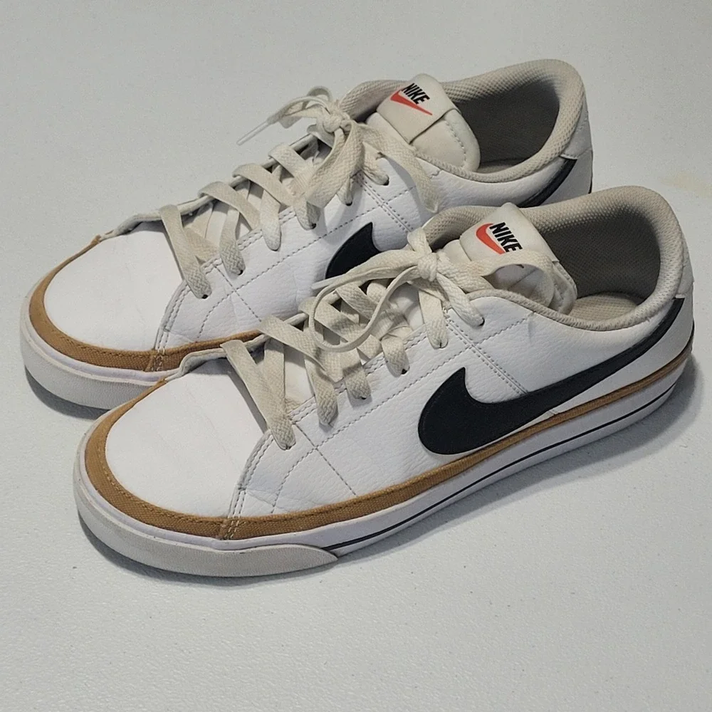 Nike Court Legacy Shoes Womens Size 9 White Black Tan DH3162-100